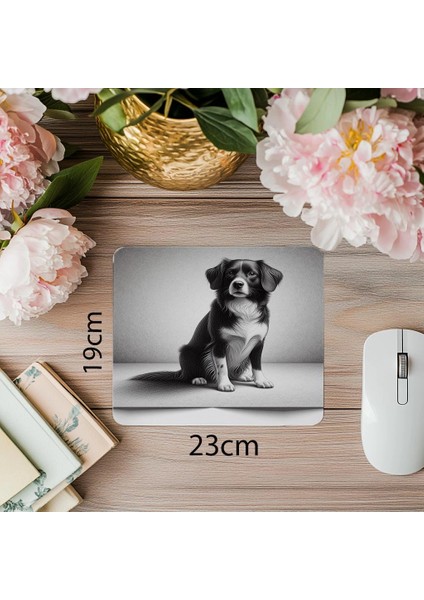 Mat Dokulu Karakalem Köpek Tasarımı - 19X23 cm 2 mm Dikdörtgen Ithal Baskılı Mouse Pad