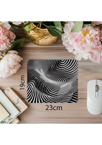 Siyah Beyaz Zigzaglı Geometrik Mousepad - 19X23 cm 2 mm Dikdörtgen Ithal Baskılı Mouse Pad