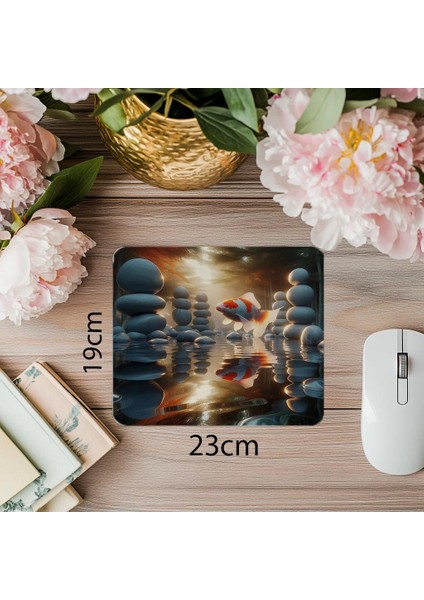 Dairesel Yüzüşlü Koi Balığı Mousepad - 19X23 cm 2 mm Dikdörtgen Ithal Baskılı Mouse Pad