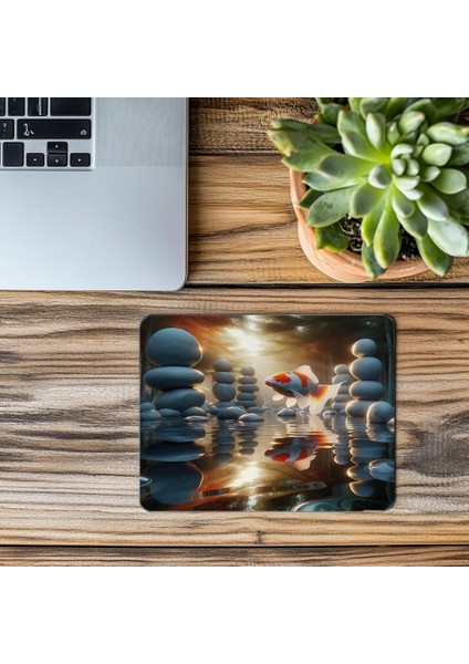 Dairesel Yüzüşlü Koi Balığı Mousepad - 19X23 cm 2 mm Dikdörtgen Ithal Baskılı Mouse Pad modelleri