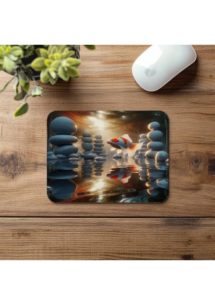 Dairesel Yüzüşlü Koi Balığı Mousepad - 19X23 cm 2 mm Dikdörtgen Ithal Baskılı Mouse Pad fırsatları