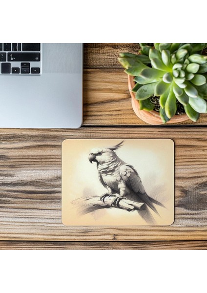 Pastel Arka Planlı Parrot Çizimli Mouse Pad - 19X23 cm 2 mm Dikdörtgen Ithal Baskılı Mouse Pad modelleri