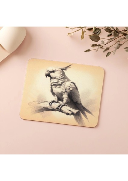 Pastel Arka Planlı Parrot Çizimli Mouse Pad - 19X23 cm 2 mm Dikdörtgen Ithal Baskılı Mouse Pad indirimleri