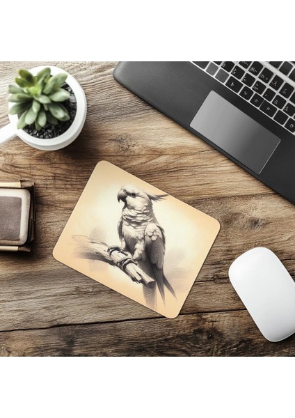 Pastel Arka Planlı Parrot Çizimli Mouse Pad - 19X23 cm 2 mm Dikdörtgen Ithal Baskılı Mouse Pad
