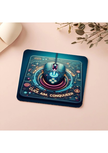 Click Aim Conquer Yazılı Gamer Mousepad - 19X23 cm 2 mm Dikdörtgen Ithal Baskılı Mouse Pad indirimleri