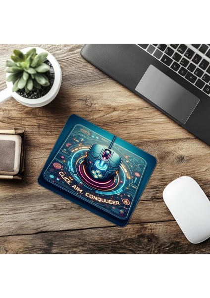 Click Aim Conquer Yazılı Gamer Mousepad - 19X23 cm 2 mm Dikdörtgen Ithal Baskılı Mouse Pad