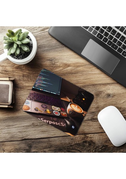 Laptop Üzerinde Sticker’lı Mousepad – Kod Yüzeyli - 19X23 cm 2 mm Dikdörtgen Ithal Baskılı Mouse Pad