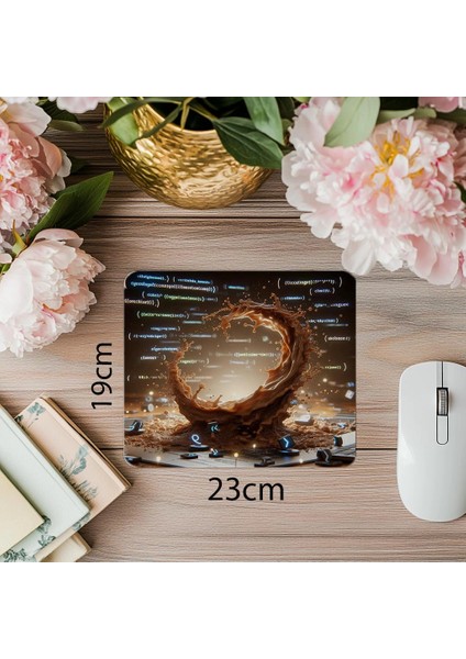 Orta Havadaki Kahve Splash + Kod Mousepad - 19X23 cm 2 mm Dikdörtgen Ithal Baskılı Mouse Pad