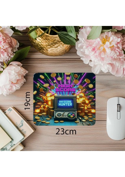 High Score Hunter Yazılı Retro Gamer Mousepad - 19X23 cm 2 mm Dikdörtgen Ithal Baskılı Mouse Pad