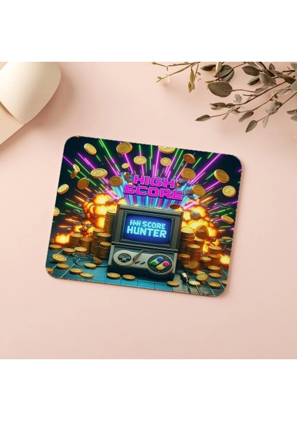 High Score Hunter Yazılı Retro Gamer Mousepad - 19X23 cm 2 mm Dikdörtgen Ithal Baskılı Mouse Pad indirimleri