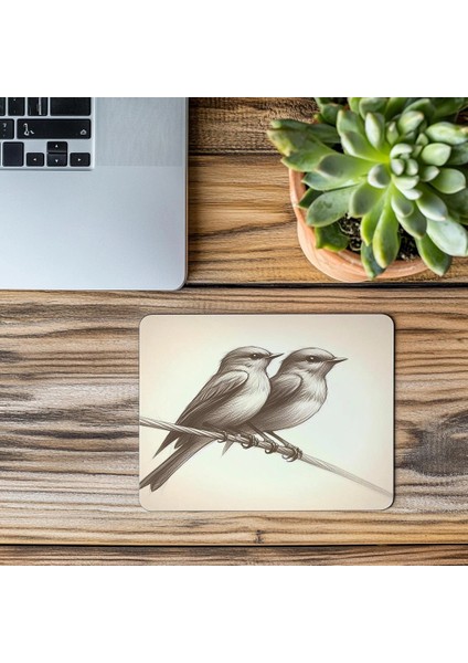 Tel Üzerinde Kuşlar – Minimal Mouse Pad - 19X23 cm 2 mm Dikdörtgen Ithal Baskılı Mouse Pad modelleri