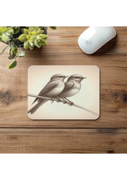 Tel Üzerinde Kuşlar – Minimal Mouse Pad - 19X23 cm 2 mm Dikdörtgen Ithal Baskılı Mouse Pad fırsatları