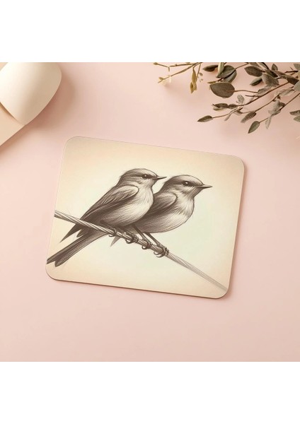 Tel Üzerinde Kuşlar – Minimal Mouse Pad - 19X23 cm 2 mm Dikdörtgen Ithal Baskılı Mouse Pad indirimleri