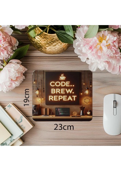 Motivasyon Temalı Kod & Kahve Mouse Pad - 19X23 cm 2 mm Dikdörtgen Ithal Baskılı Mouse Pad