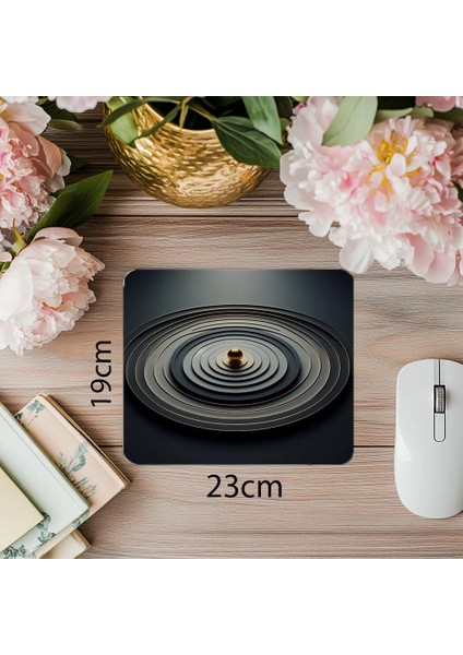 Monokrom Daireler ve Altın Nokta Mousepad - 19X23 cm 2 mm Dikdörtgen Ithal Baskılı Mouse Pad