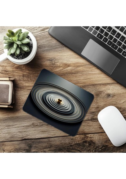 Monokrom Daireler ve Altın Nokta Mousepad - 19X23 cm 2 mm Dikdörtgen Ithal Baskılı Mouse Pad