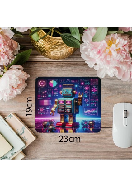 Circuit Efektli Nostaljik Robot Mouse Pad - 19X23 cm 2 mm Dikdörtgen Ithal Baskılı Mouse Pad