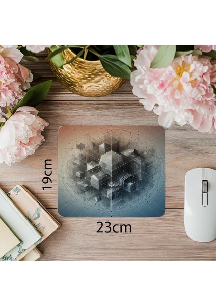Çerçeveli Geometri ve Fade Efektiyle Mouse Pad - 19X23 cm 2 mm Dikdörtgen Ithal Baskılı Mouse Pad