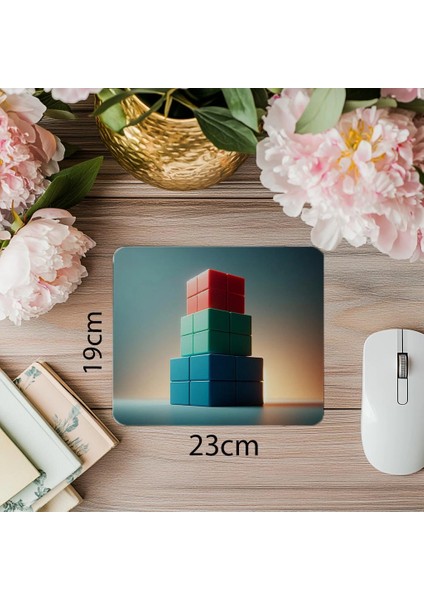 Denge Temalı Minimalist Blok Tasarımı - 19X23 cm 2 mm Dikdörtgen Ithal Baskılı Mouse Pad