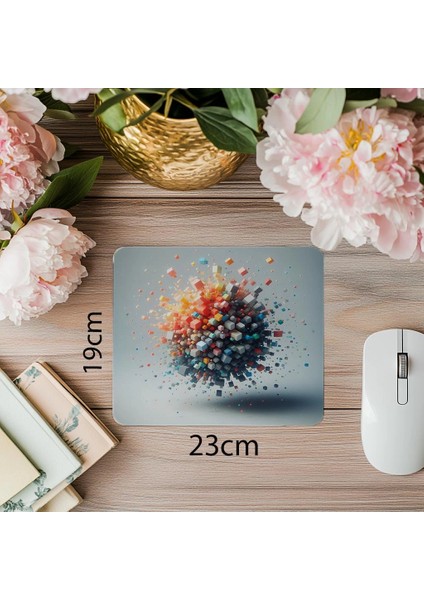 Merkezden Dağılan Renkli Küp Mousepad - 19X23 cm 2 mm Dikdörtgen Ithal Baskılı Mouse Pad