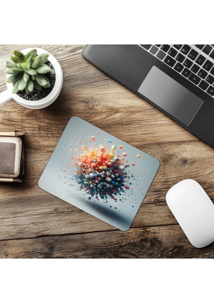 Merkezden Dağılan Renkli Küp Mousepad - 19X23 cm 2 mm Dikdörtgen Ithal Baskılı Mouse Pad