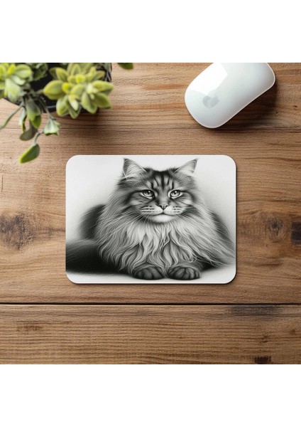 Dik Oturan Kedi Figürü – Kalem Çizimli Mouse Pad - 19X23 cm 2 mm Dikdörtgen Ithal Baskılı Mouse Pad fırsatları