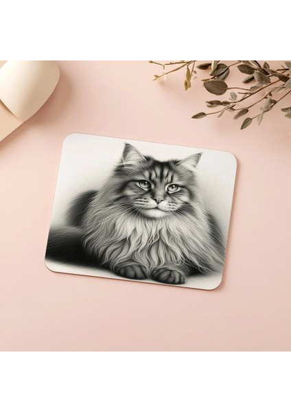Dik Oturan Kedi Figürü – Kalem Çizimli Mouse Pad - 19X23 cm 2 mm Dikdörtgen Ithal Baskılı Mouse Pad indirimleri