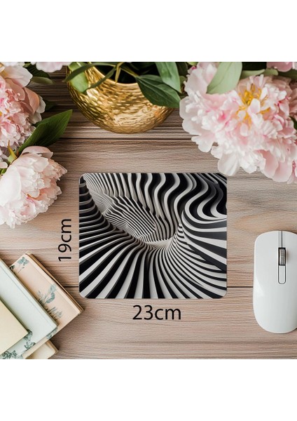 Monokrom Modern Stil Çizgili Mousepad - 19X23 cm 2 mm Dikdörtgen Ithal Baskılı Mouse Pad