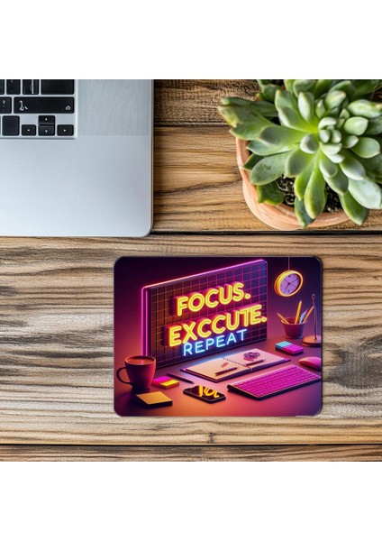 Focus Execute Repeat Temalı Renkli Motivasyon Mousepad - 19X23 cm 2 mm Dikdörtgen Ithal Baskılı Mouse Pad modelleri