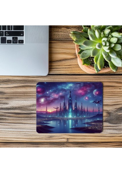 Biyolüminesanslı Uzay Şehri Mousepad - 19X23 cm 2 mm Dikdörtgen Ithal Baskılı Mouse Pad modelleri