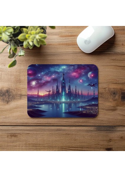 Biyolüminesanslı Uzay Şehri Mousepad - 19X23 cm 2 mm Dikdörtgen Ithal Baskılı Mouse Pad fırsatları