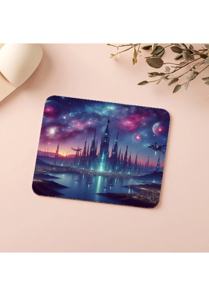 Biyolüminesanslı Uzay Şehri Mousepad - 19X23 cm 2 mm Dikdörtgen Ithal Baskılı Mouse Pad indirimleri