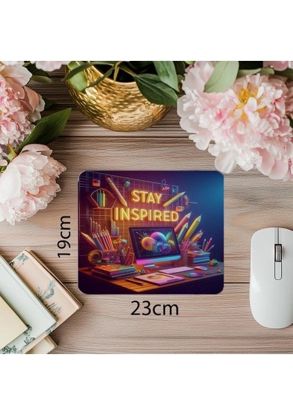 Sanat ve Ilham Temalı Mousepad – Stay Inspired - 19X23 cm 2 mm Dikdörtgen Ithal Baskılı Mouse Pad