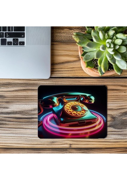 Kablolu Eski Telefon Mouse Pad – Parlak Görünüm - 19X23 cm 2 mm Dikdörtgen Ithal Baskılı Mouse Pad modelleri