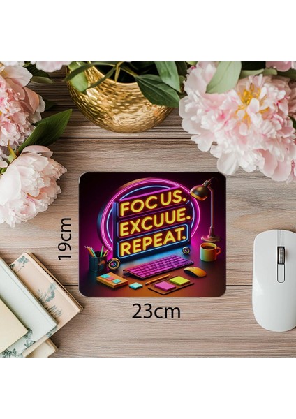 Parlak Desenli Ofis Mousepad – Focus Repeat Sloganlı - 19X23 cm 2 mm Dikdörtgen Ithal Baskılı Mouse Pad