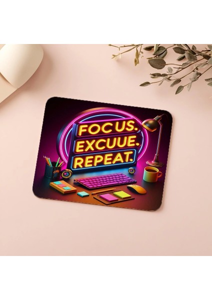 Parlak Desenli Ofis Mousepad – Focus Repeat Sloganlı - 19X23 cm 2 mm Dikdörtgen Ithal Baskılı Mouse Pad indirimleri