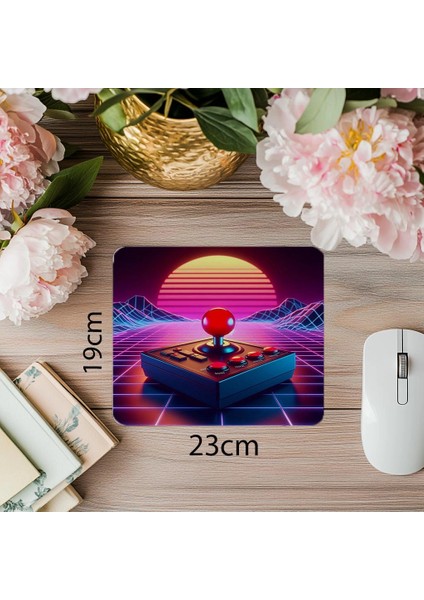 Joystick Temalı 3D Mousepad – Synthwave Etkili - 19X23 cm 2 mm Dikdörtgen Ithal Baskılı Mouse Pad