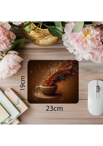 Akışkan Kod Hattı ve Kahve Damlası Mousepad - 19X23 cm 2 mm Dikdörtgen Ithal Baskılı Mouse Pad