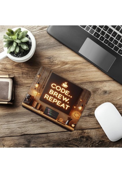 Motivasyon Temalı Kod & Kahve Mouse Pad - 19X23 cm 2 mm Dikdörtgen Ithal Baskılı Mouse Pad