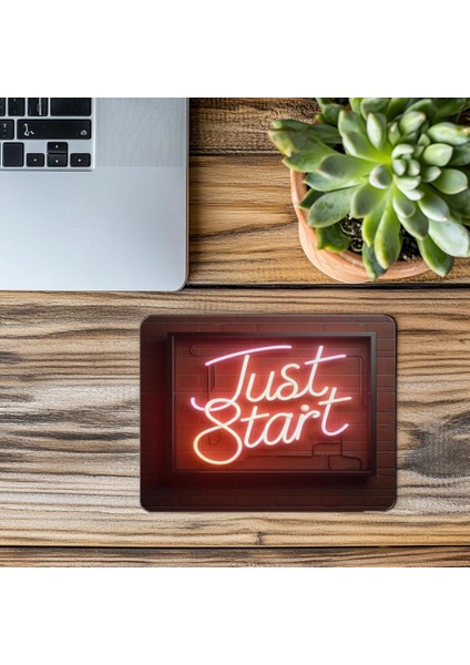 Just Start Neon Yazılı Tuğla Duvarlı Mousepad - 19X23 cm 2 mm Dikdörtgen Ithal Baskılı Mouse Pad modelleri
