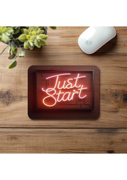 Just Start Neon Yazılı Tuğla Duvarlı Mousepad - 19X23 cm 2 mm Dikdörtgen Ithal Baskılı Mouse Pad fırsatları