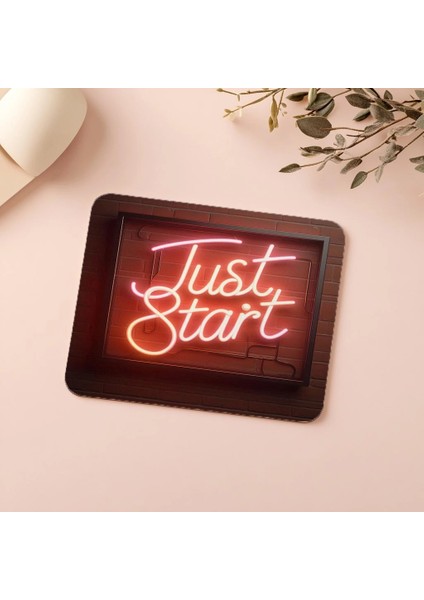 Just Start Neon Yazılı Tuğla Duvarlı Mousepad - 19X23 cm 2 mm Dikdörtgen Ithal Baskılı Mouse Pad indirimleri