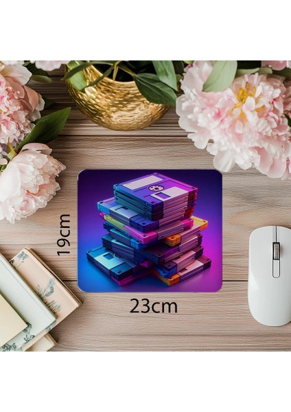 Glowing Label’lı Disket Mouse Pad Tasarımı - 19X23 cm 2 mm Dikdörtgen Ithal Baskılı Mouse Pad