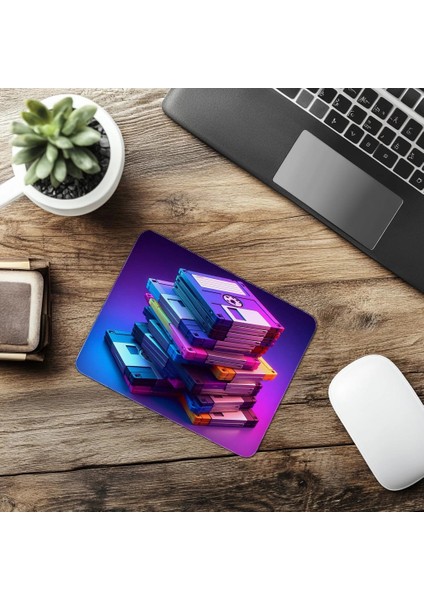 Glowing Label’lı Disket Mouse Pad Tasarımı - 19X23 cm 2 mm Dikdörtgen Ithal Baskılı Mouse Pad