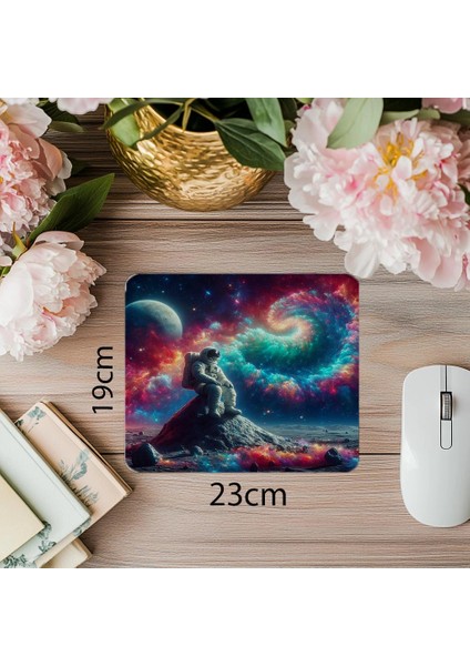 Spiral Galaksiye Bakan Figür Mouse Pad - 19X23 cm 2 mm Dikdörtgen Ithal Baskılı Mouse Pad