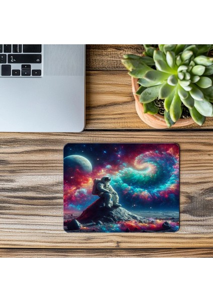 Spiral Galaksiye Bakan Figür Mouse Pad - 19X23 cm 2 mm Dikdörtgen Ithal Baskılı Mouse Pad modelleri