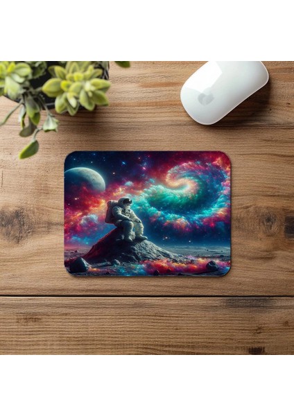 Spiral Galaksiye Bakan Figür Mouse Pad - 19X23 cm 2 mm Dikdörtgen Ithal Baskılı Mouse Pad fırsatları