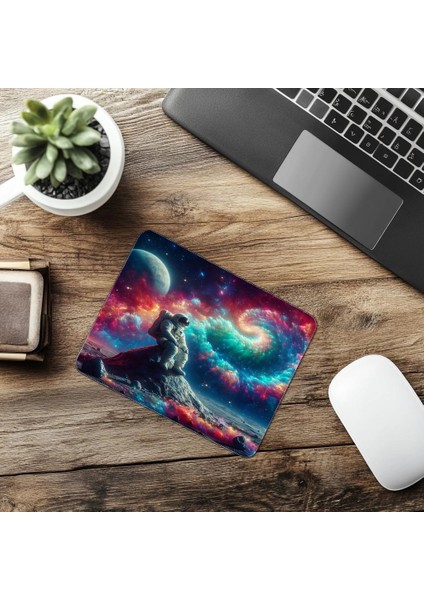 Spiral Galaksiye Bakan Figür Mouse Pad - 19X23 cm 2 mm Dikdörtgen Ithal Baskılı Mouse Pad