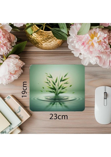 Hafif Dalgacıklı Su & Bambu Tasarımı Mousepad - 19X23 cm 2 mm Dikdörtgen Ithal Baskılı Mouse Pad