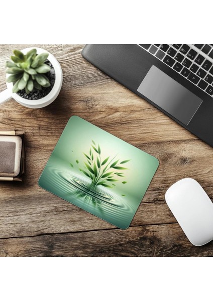 Hafif Dalgacıklı Su & Bambu Tasarımı Mousepad - 19X23 cm 2 mm Dikdörtgen Ithal Baskılı Mouse Pad